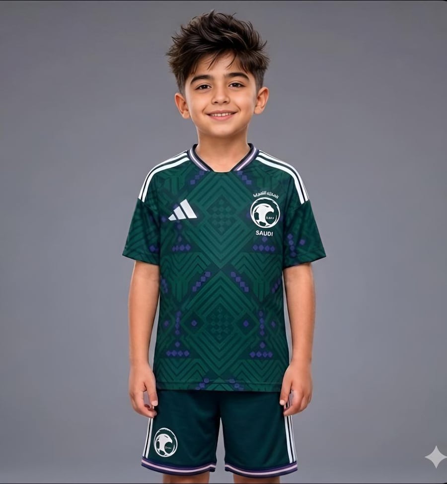 طقم أطفال المنتخب السعودي الأخضر الأساسي  المونديال 26-27 الأنيق