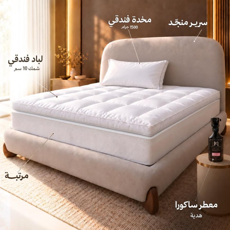 عرض سرير  مقاس 200 × 120 سم + مرتبة مقاس 200 × 120 سم  + لباد ارتفاع 10 مفرد ونص مقاس 200 × 120 سم +  مخدة + معطر