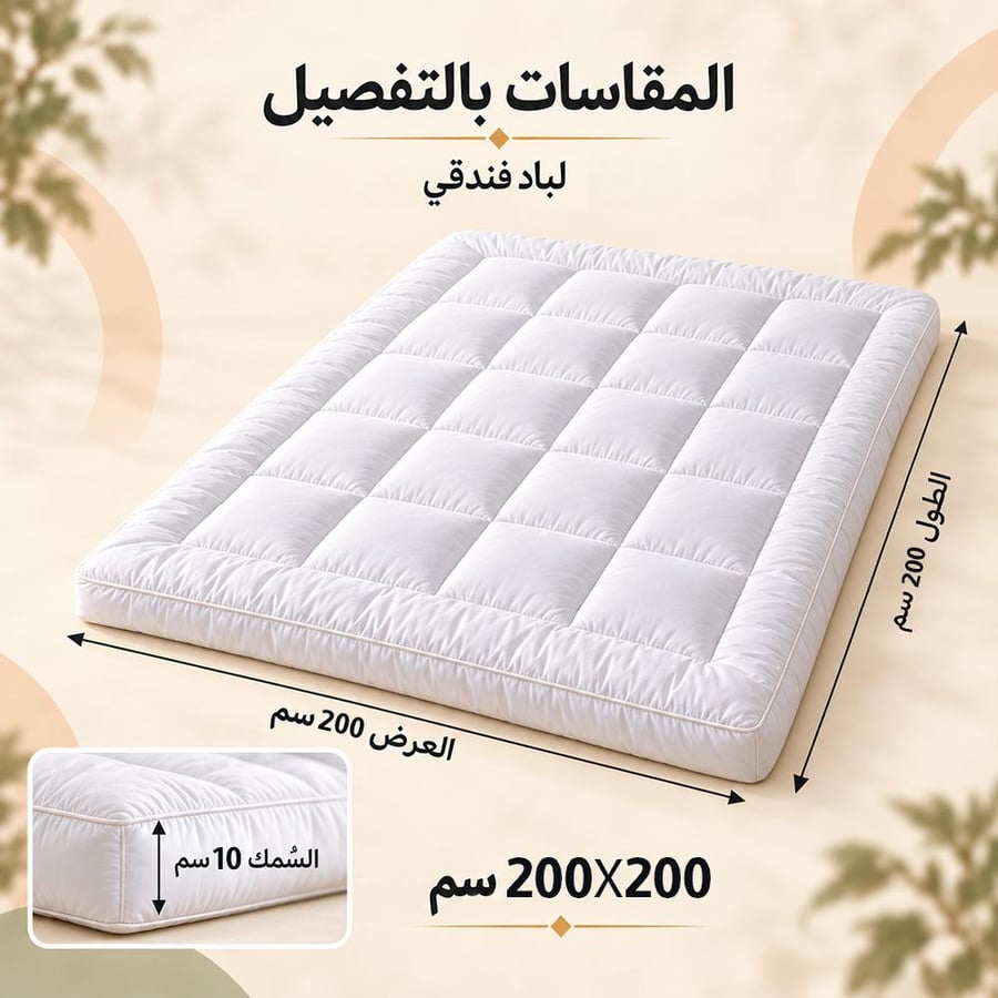 عرض سرير مقاس 200 × 200 سم + مرتبة مقاس 200 × 200 سم + لباد ارتفاع 10 مزدوج مقاس 200 × 200 سم + 4 مخدات + 2 معطر