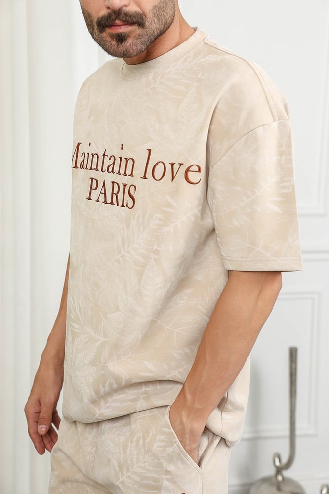 Men's oversized casual set, shorts with short sleeves and a round collar, striped