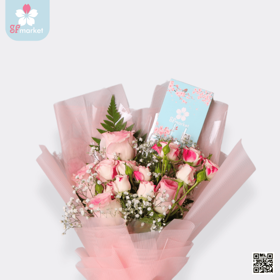 باقة ورد طبيعي بنك للإهداء – موديل NF053 | توصيل سريع اس اف ماركت