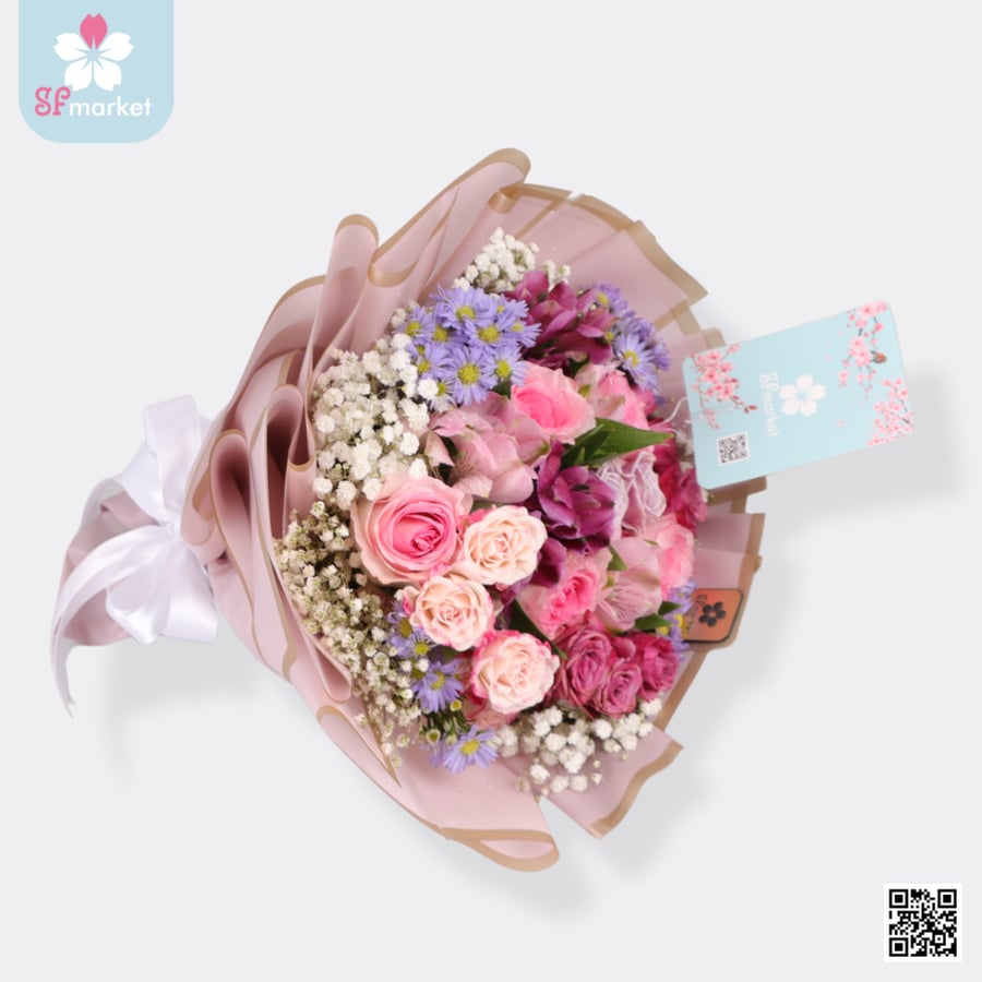 باقة ورد طبيعي موف للإهداء – موديل NF047 | توصيل سريع اس اف ماركت