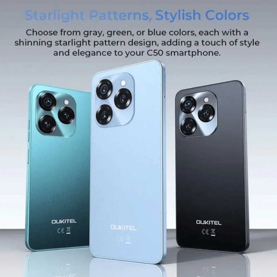 Oukitel C50 5G الهاتف الذكي 6.8 بوصة HD + شاشة قطرة ماء 5150mah 24GB + 128GB الهاتف المحمول 50MP