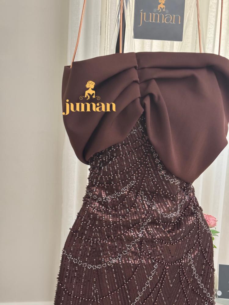 Brown evening dress with beads