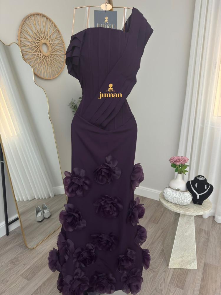 Evening dress purple flowers