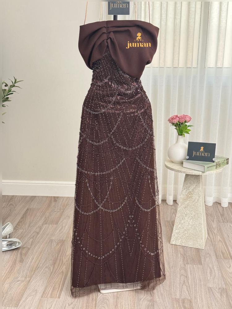 Brown evening dress with beads