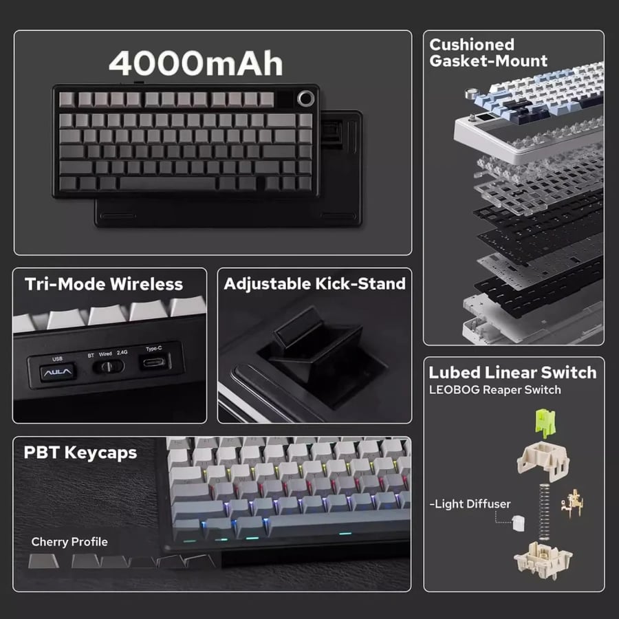 احرف عربي انجليزي Moktik × Aula F75 MAX (Gray) Reaper Switch