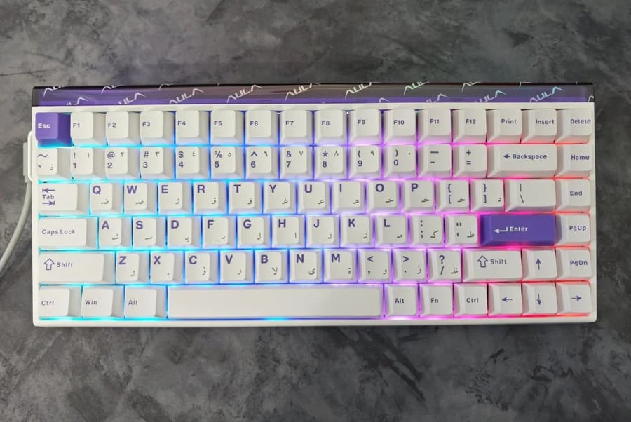 احرف عربي انجليزي Aula Hero84 HE Magnetic keyboard (White+Purple)