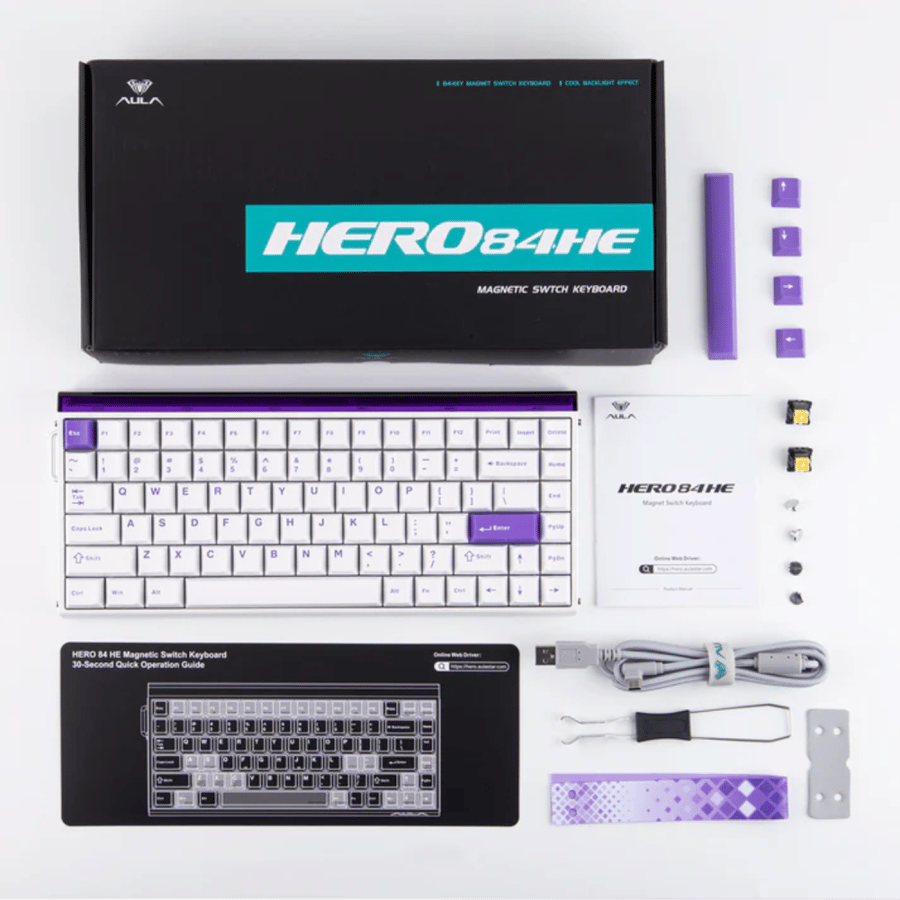 احرف عربي انجليزي Aula Hero84 HE Magnetic keyboard (White+Purple)