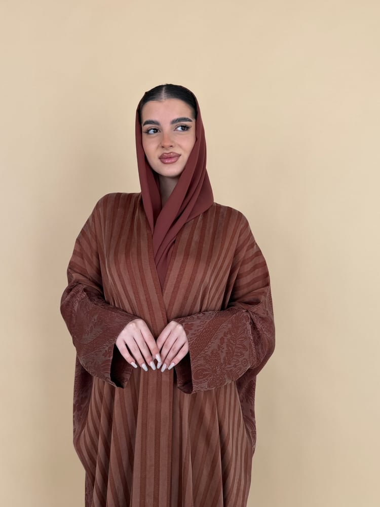 Silk jacquard abaya, taupe