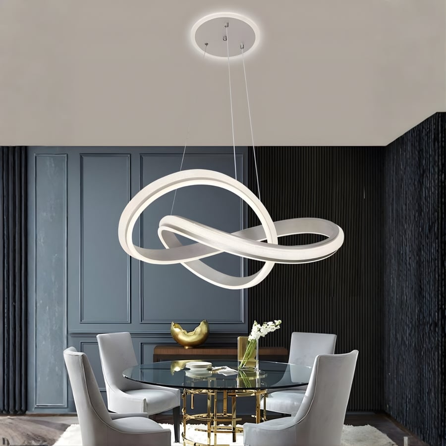ثريا LED مودرن رمادي – تصميم حلقة انسيابي بثلاث إضاءات | تحكم بالارتفاع