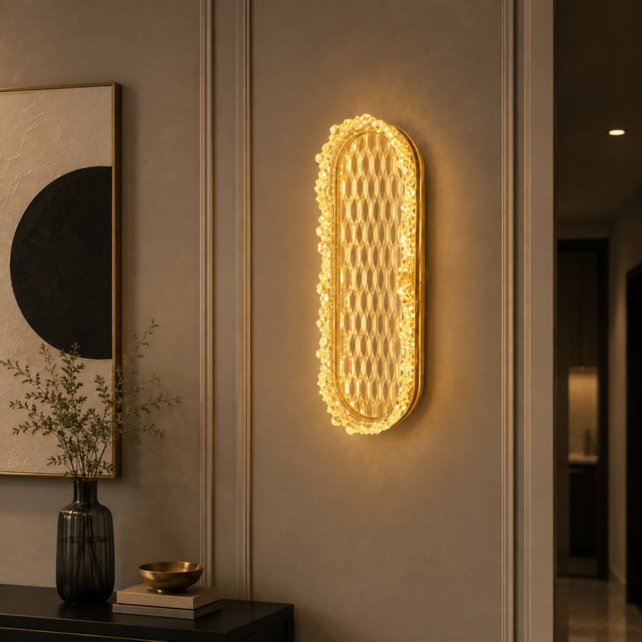 أبليك جداري LED مودرن ذهبي 40 أو 60 سم – 3 ألوان إضاءة أبيض وأصفر وشمسي | ألمنيوم فاخر