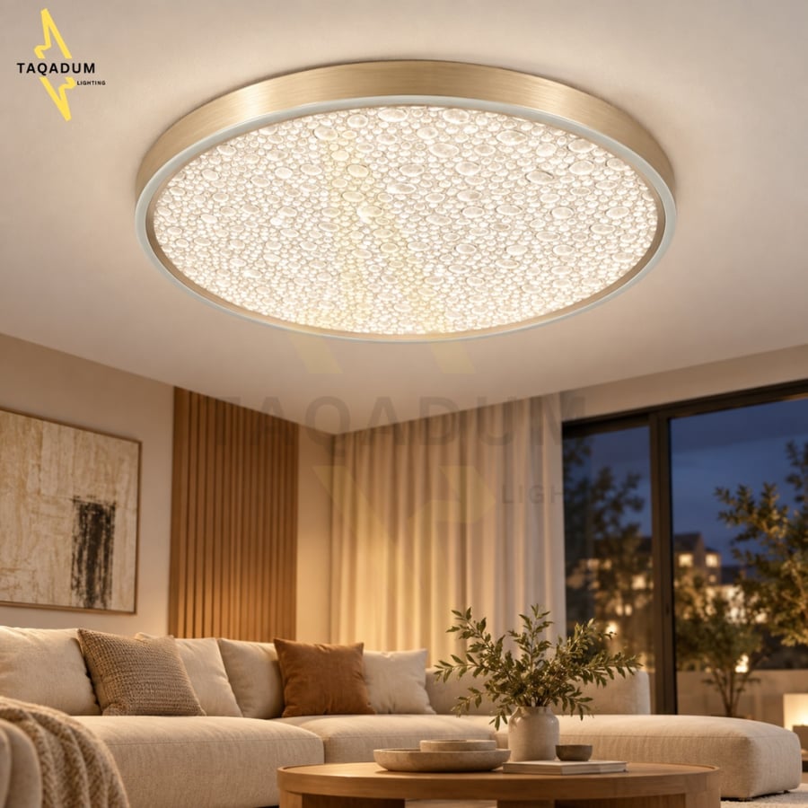 بلفون سقفي LED ذهبي مودرن EDIGLOW موديل CL-200 مقاس 50 سم، 60 واط، 3 ألوان إضاءة