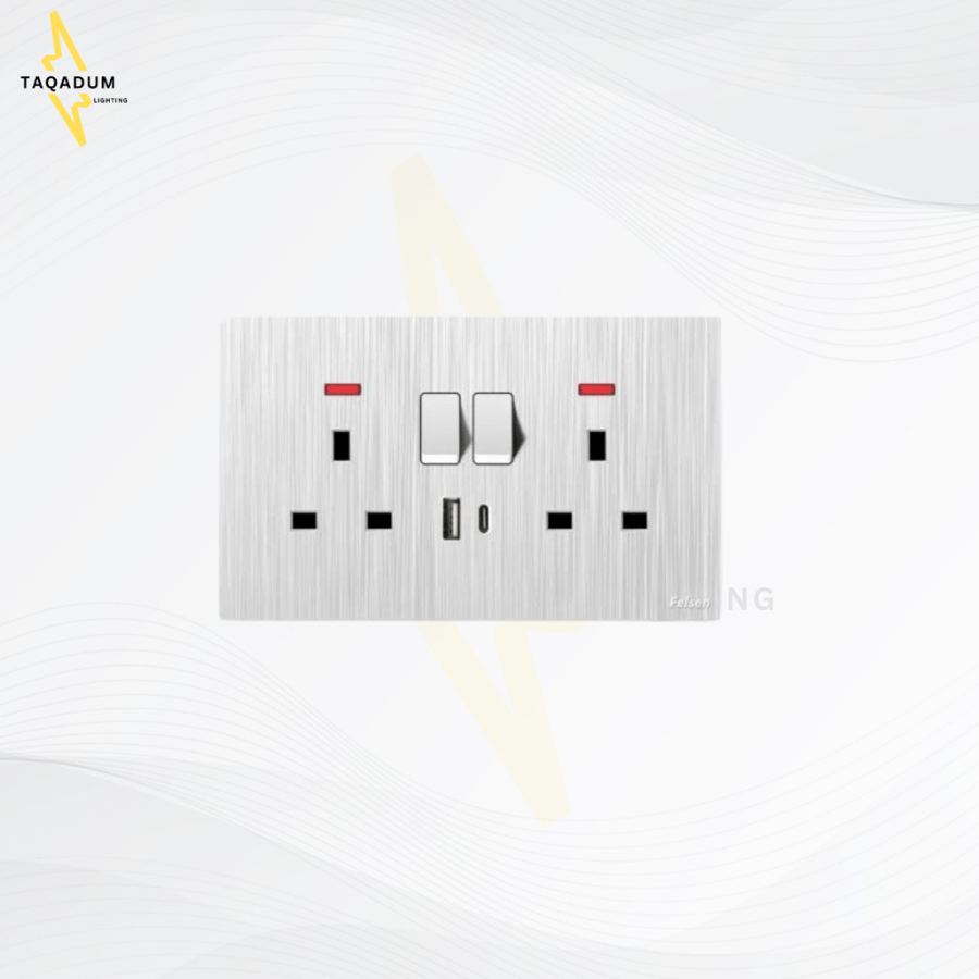 فيش مجوز 13*2 امبير مع مفتاح  USB + Type C ابيض