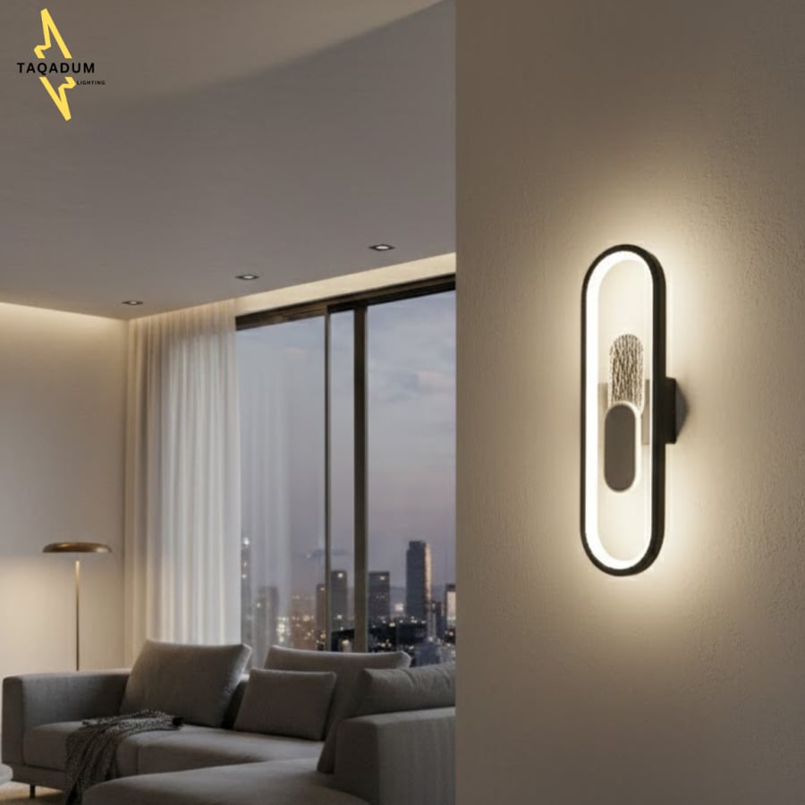 أبليك جداري LED مودرن فاخر – أسود بتصميم هندسي أنيق | ثلاث إضاءات | مقاس 40 و60 سم