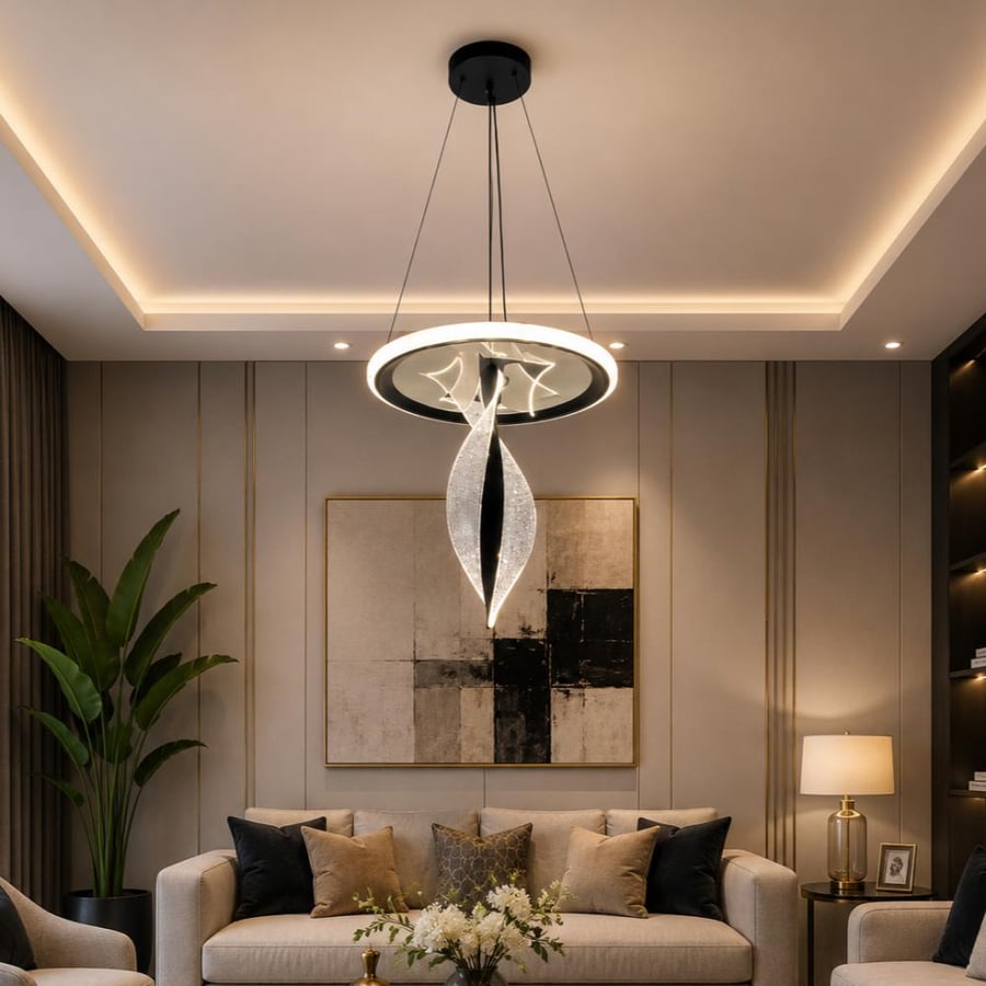 ثريا علاقي LED مودرن فاخرة – 3 ألوان إضاءة | ذهبي وأسود | ألمنيوم بارتفاع قابل للتعديل