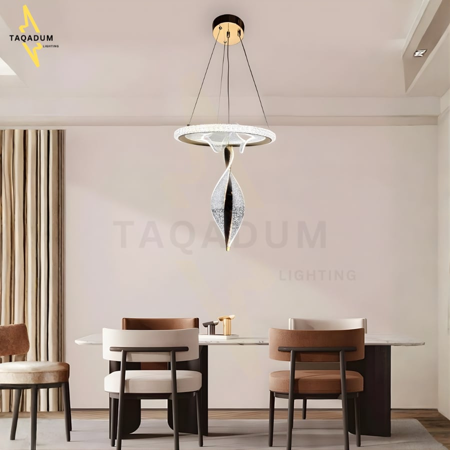 ثريا علاقي LED مودرن فاخرة – 3 ألوان إضاءة | ذهبي وأسود | ألمنيوم بارتفاع قابل للتعديل
