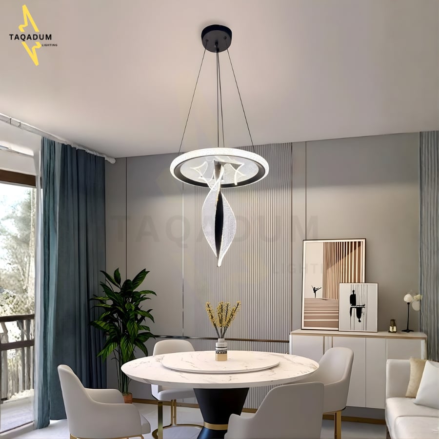 ثريا علاقي LED مودرن فاخرة – 3 ألوان إضاءة | ذهبي وأسود | ألمنيوم بارتفاع قابل للتعديل