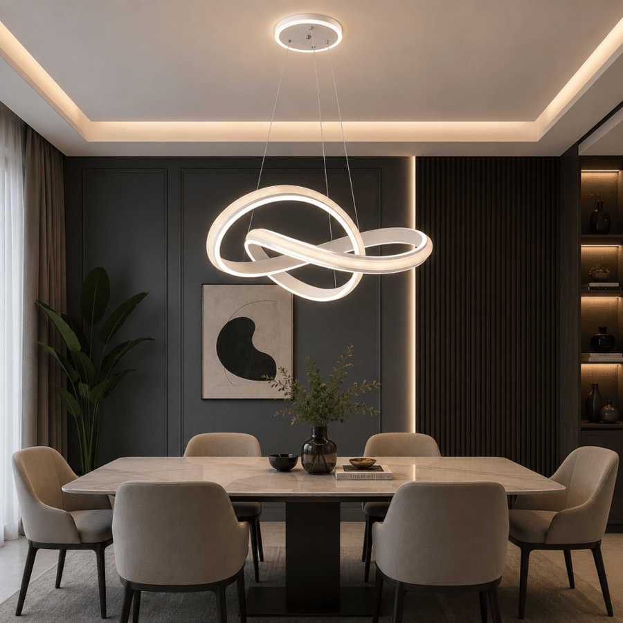 ثريا LED مودرن رمادي – تصميم حلقة انسيابي بثلاث إضاءات | تحكم بالارتفاع