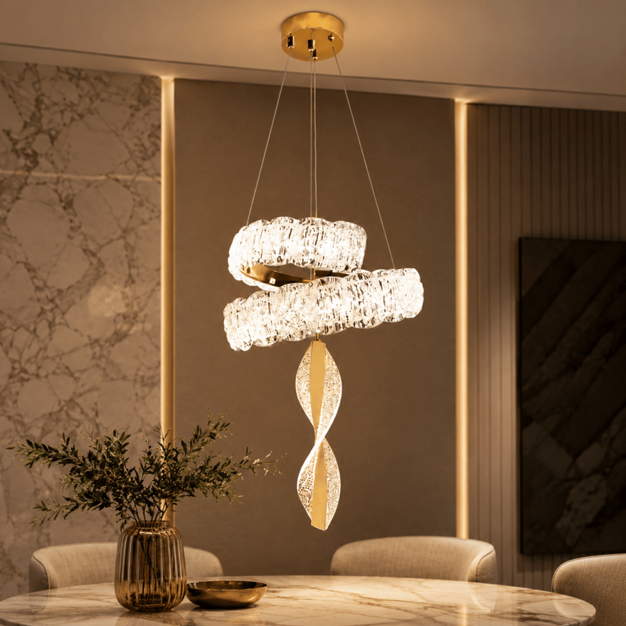 علاقي LED مودرن فاخر ثلاثي الإضاءة – ألمنيوم ذهبي أو أسود | أبيض وأصفر وكريمي | ارتفاع قابل للتعديل