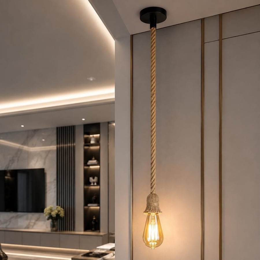 علاقي ريفي مفرد حبال – قاعدة لمبة E27 | طول 1 متر أو 2 متر | تصميم ديكوري فاخر للمنازل والمقاهي والمطاعم