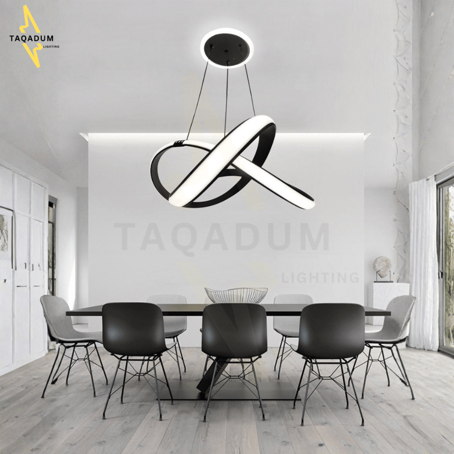 ثريا علاقي LED مودرن بريموت تحكم – 3 ألوان إضاءة أبيض وأصفر وكريمي | ألمنيوم فاخر وارتفاع قابل للتعديل