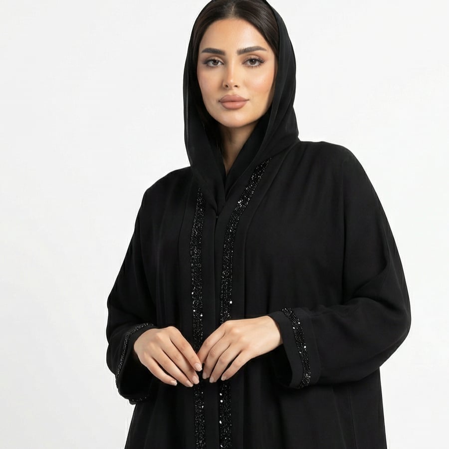 Abaya shoulder fabric internet front and sleeve pearl button