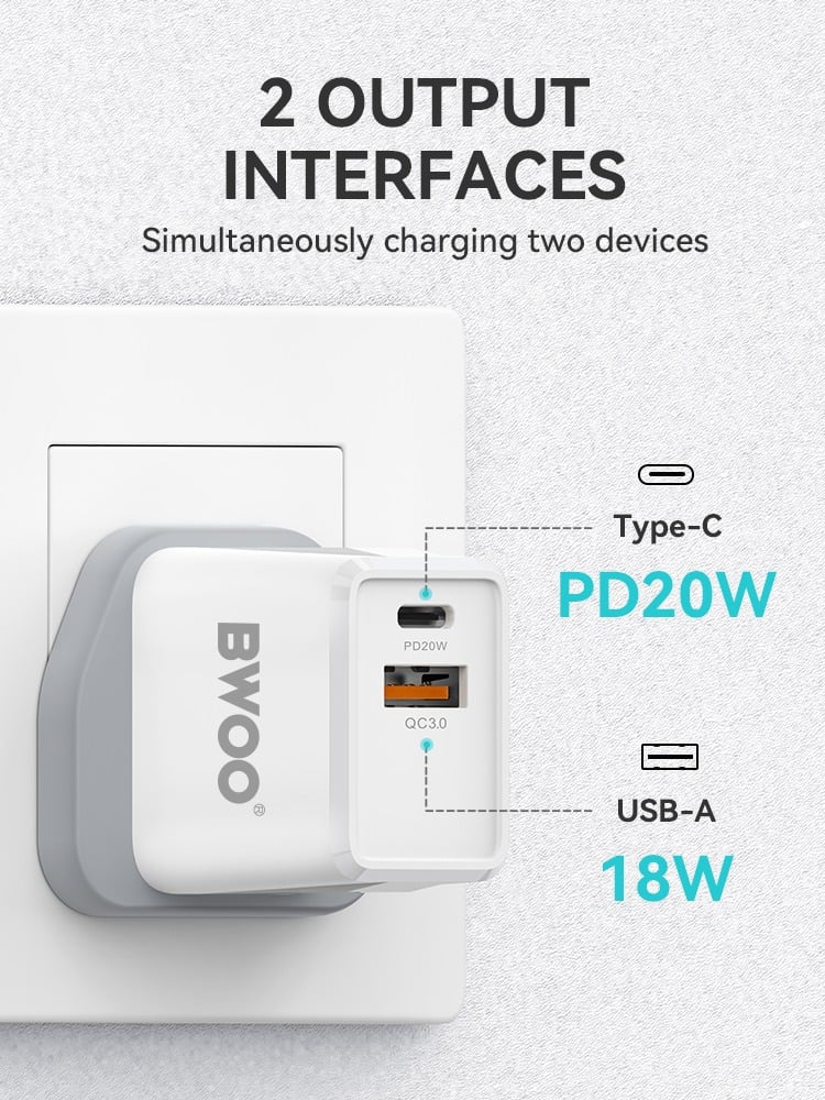 Dual-port wall charger 20 watts