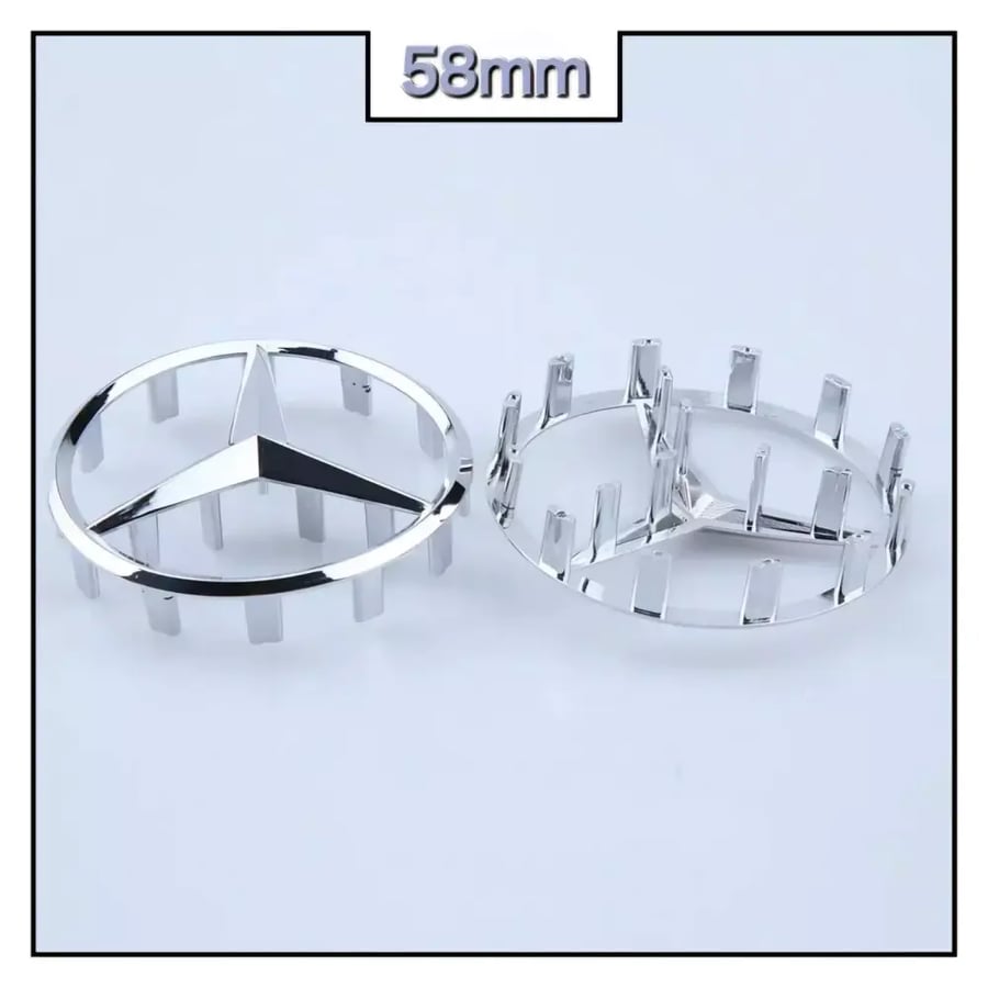شعار طارة مرسيدس باللون الأسود – الكروم الحجم 52mm – 58mm