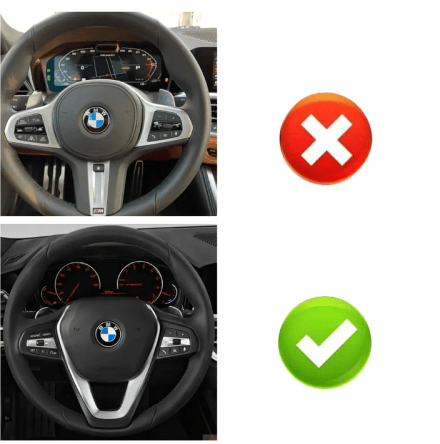 تلبيسة طارة BMW لجميع الفئات من القطيفة و الجلد بشعار M (لهذا الشكل )