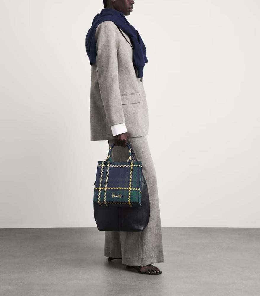 Harrods navy tartan bag