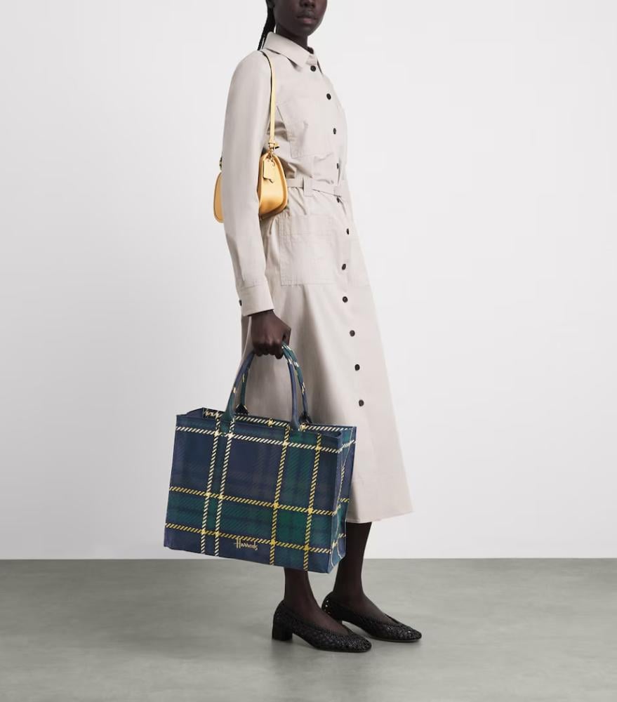 Harrods navy tartan bag