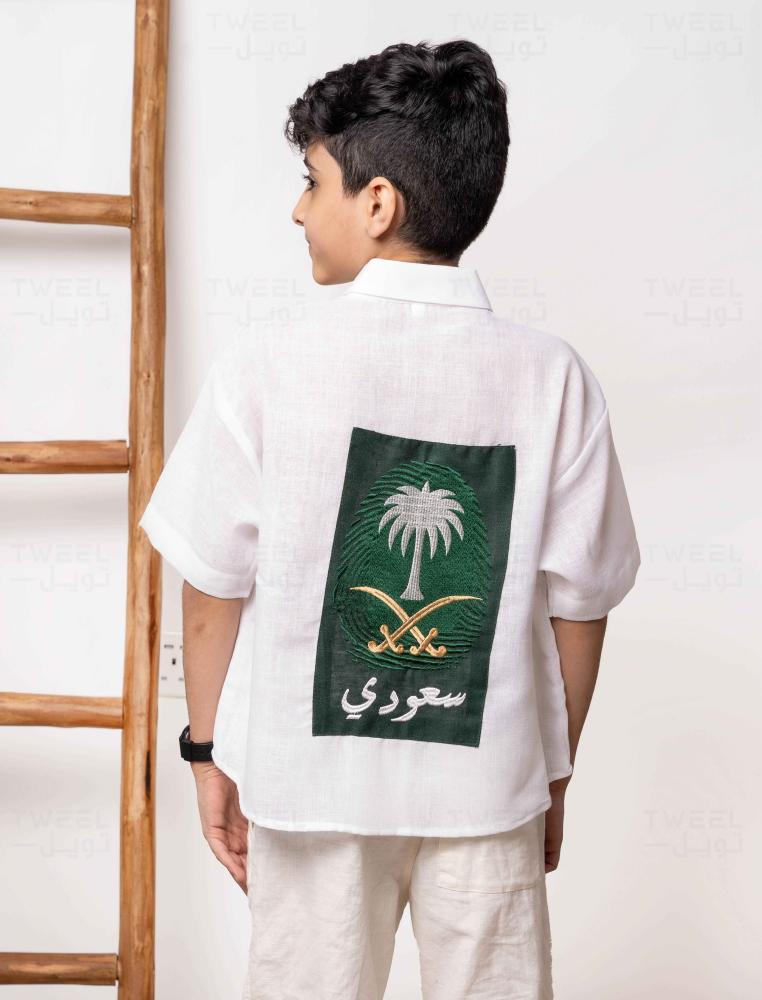 قميص كتان كم قصير- بصمة سعودي