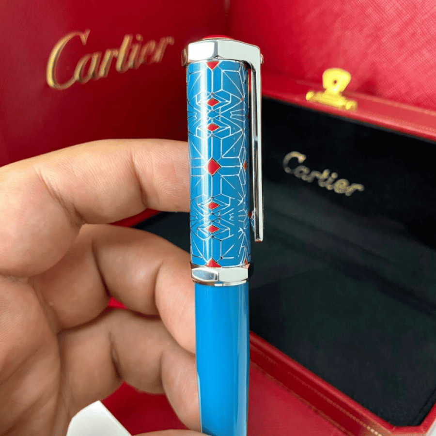 Cartier Santos Dome blue and silver pen