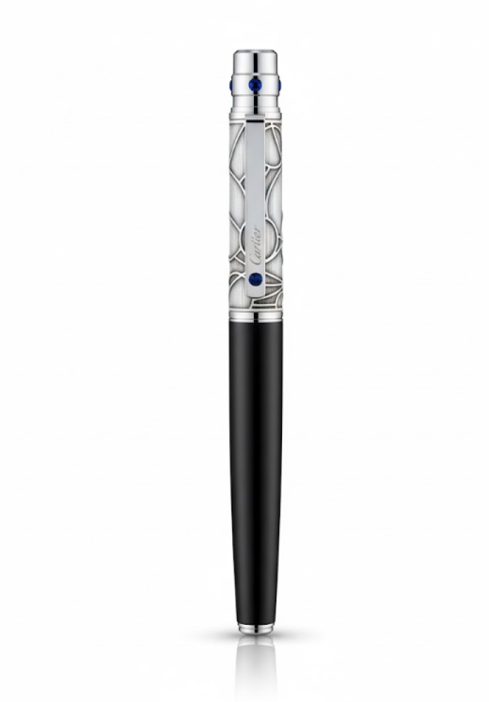 Cartier Santos pen in black and silver with pattern