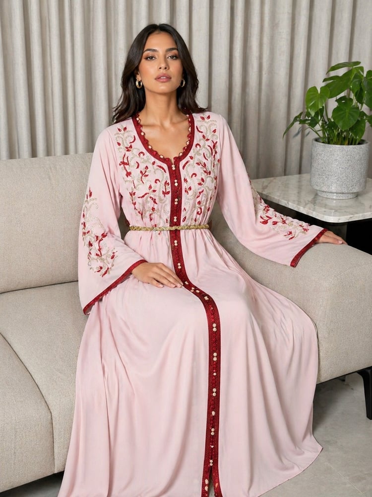 قفطان ندى عنابي (شك يدوي)