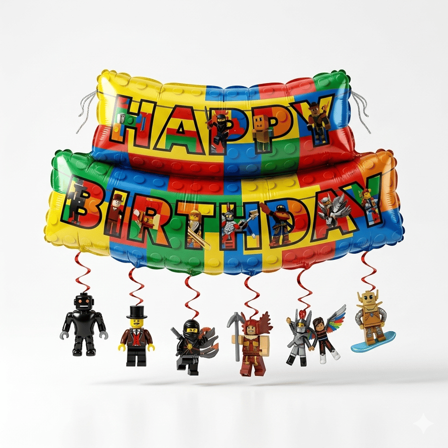 طقم زينة عيد ميلاد Happy Birthday مع دوّامات معلّقة اختر ثيمك: سبايدرمان | ليغو
