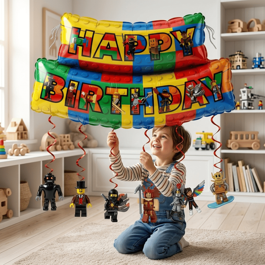 طقم زينة عيد ميلاد Happy Birthday مع دوّامات معلّقة اختر ثيمك: سبايدرمان | ليغو