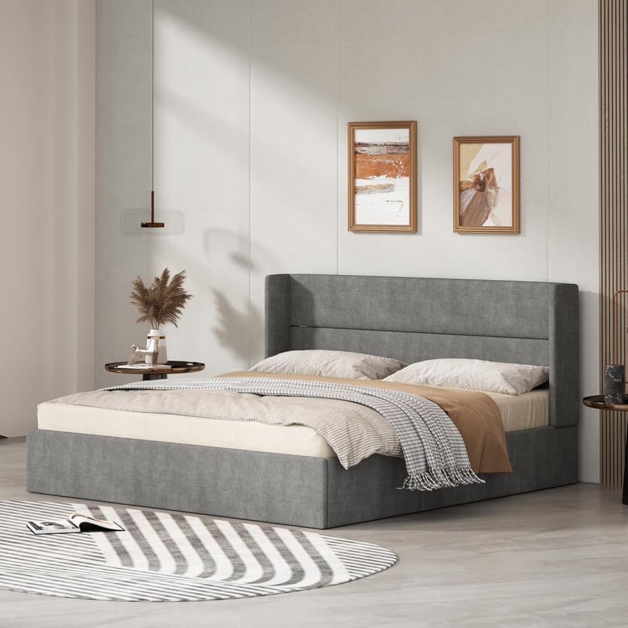 Modern bed 160 cm - gray