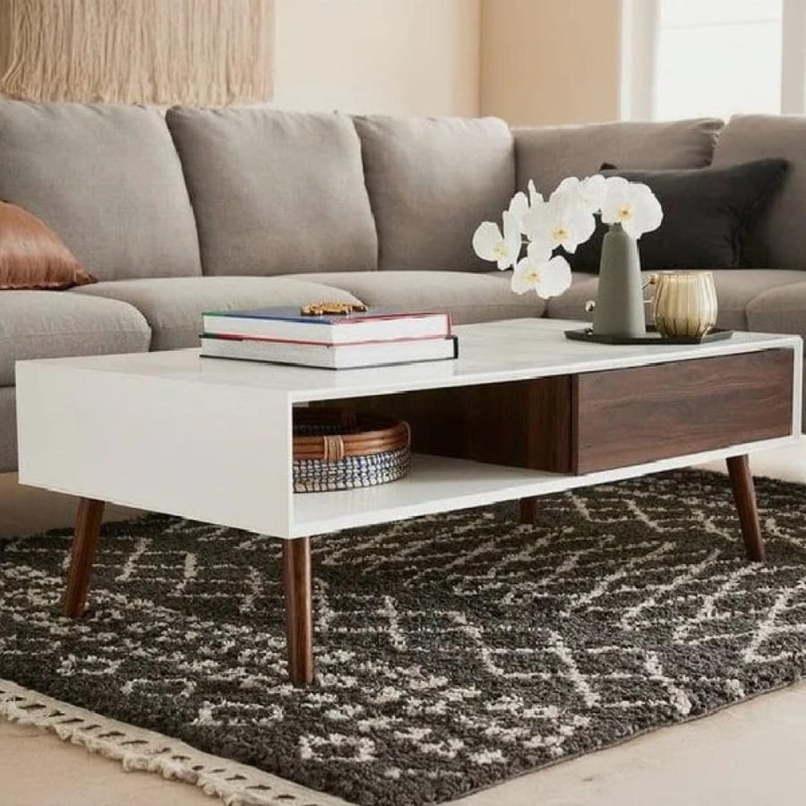 Coffee table 100 cm - white × brown