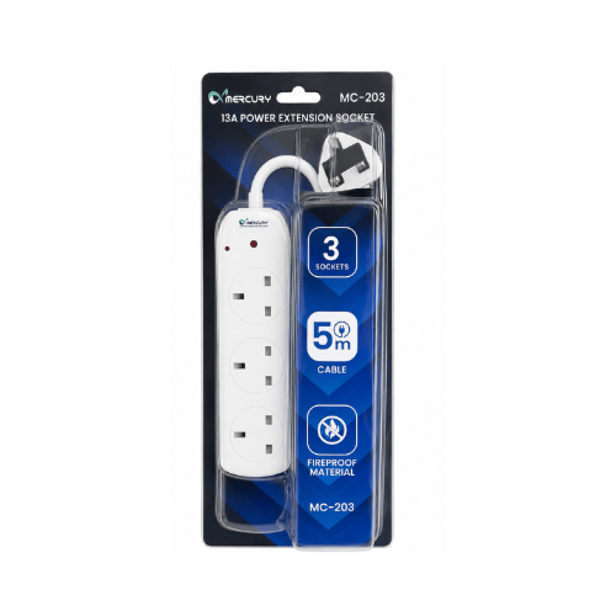 ميركوري توصيلة تمديد كهربائي 13 أمبير 3 منافذ 5 متر | MC203