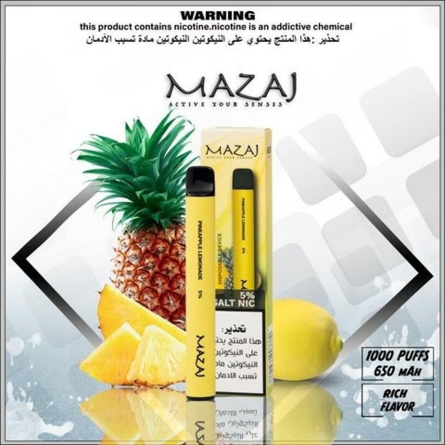 سحبة جاهزة مزاج اناناس وليمون 1000 موشة Mazaj pineapple lemonade 1000 Puff disposable