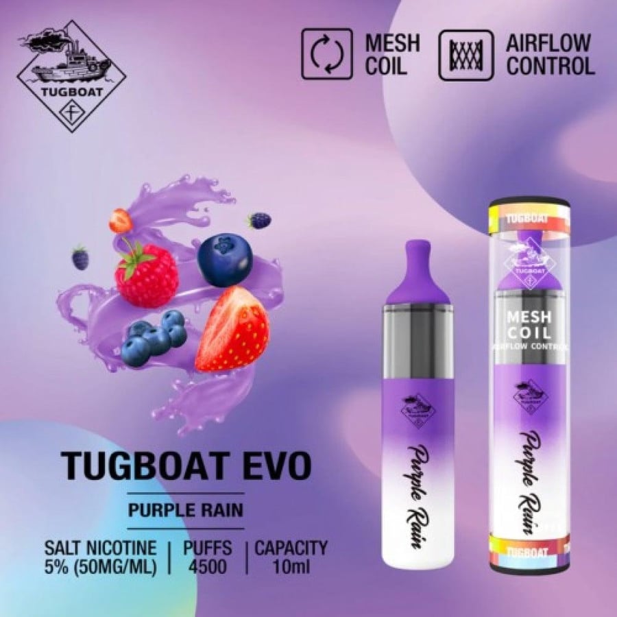 سحبة تاج بوت فراولة توت 4500 موشة TUGBOAT EVO Purple Rain