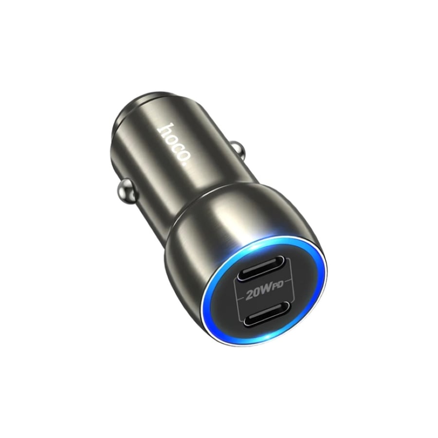 Car charger 48Z with two Type-C ports, 40W power - Gray - hoco