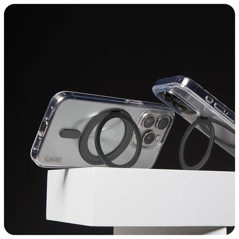 Care protection cover Maq Safe with stand iPhone 16 - transparent black - PanzerGlass