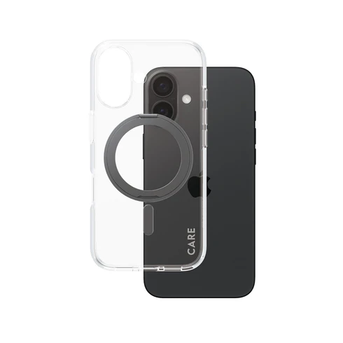 Care protection cover Maq Safe with stand iPhone 16 - transparent black - PanzerGlass