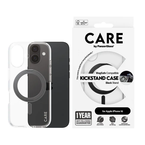 Care protection cover Maq Safe with stand iPhone 16 - transparent black - PanzerGlass