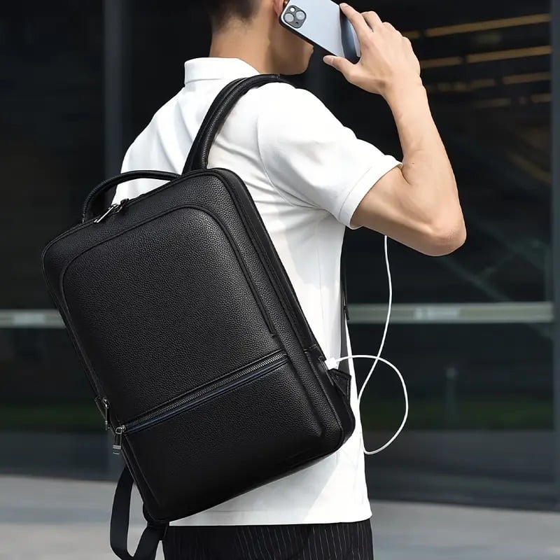 Multifunctional leather backpack - black