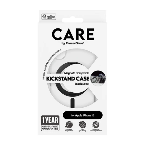 Care protection cover Maq Safe with stand iPhone 16 - transparent black - PanzerGlass