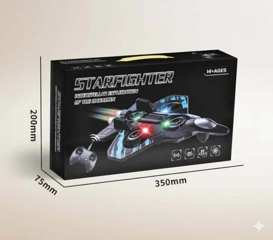 STARFIGHTER – طائرة درون للأطفال بعجلات دوارة وإضاءة LED مع يد تحكم –